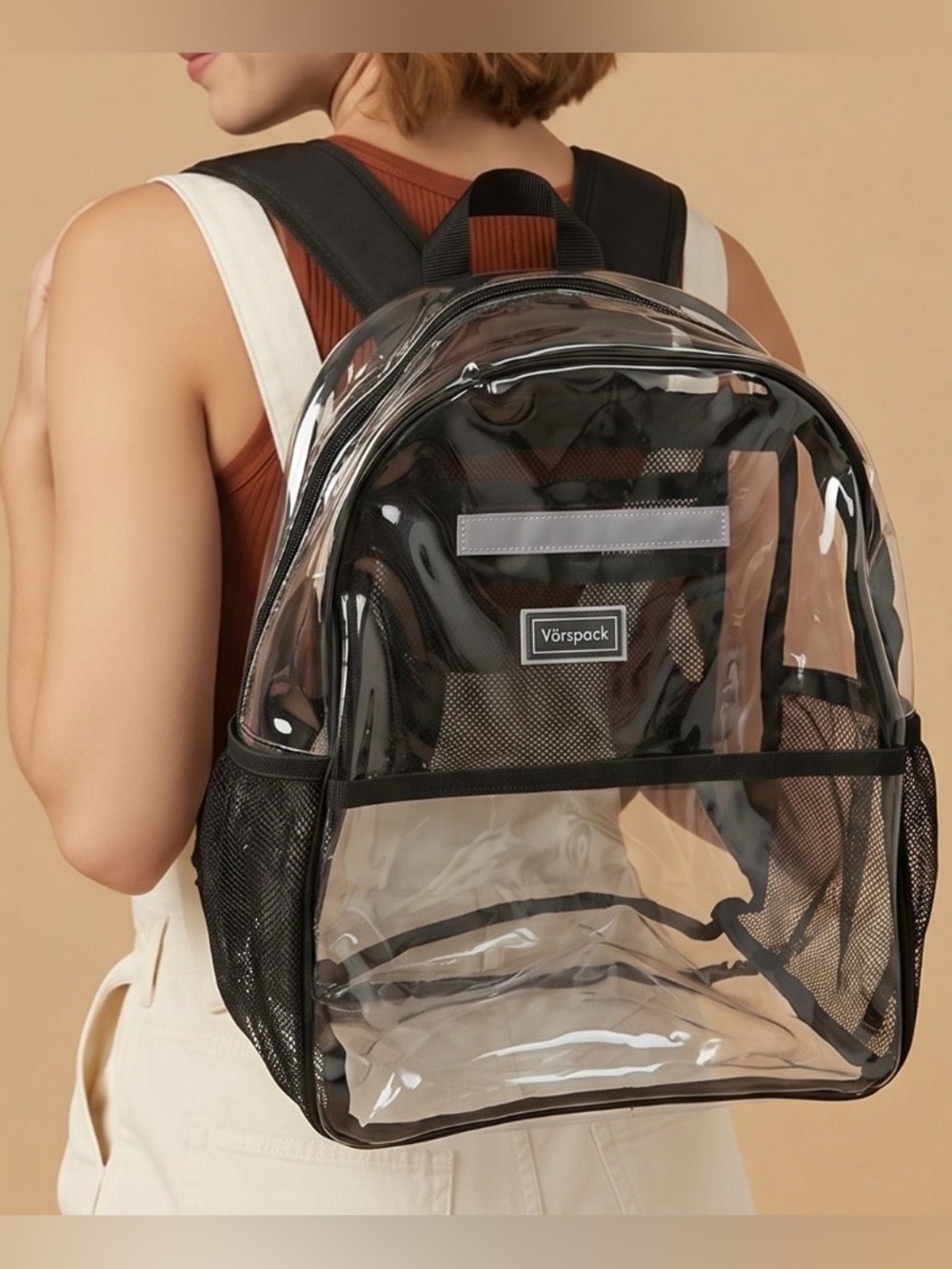 Clear Black Accent Backpack - Transparent Women’s or Men’s Backpack